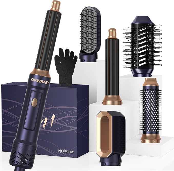 Blow Dryer Brush Set of 6, Air Curling Iron 3 Temperature Negative Ionic Hair Dryer Brush, Hot Air Brush Hair Styling Tools, 800W Volumize Straightener Round Brush Blow Dryer 100-120V