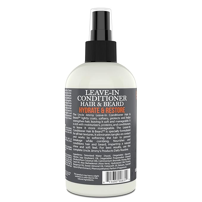 Uncle Jimmy Products Leave-In Conditioner for Healthy Beard Growth, Softening Hair, Hydrating Skin, and Eliminating Dandruff - 8 Fl Oz