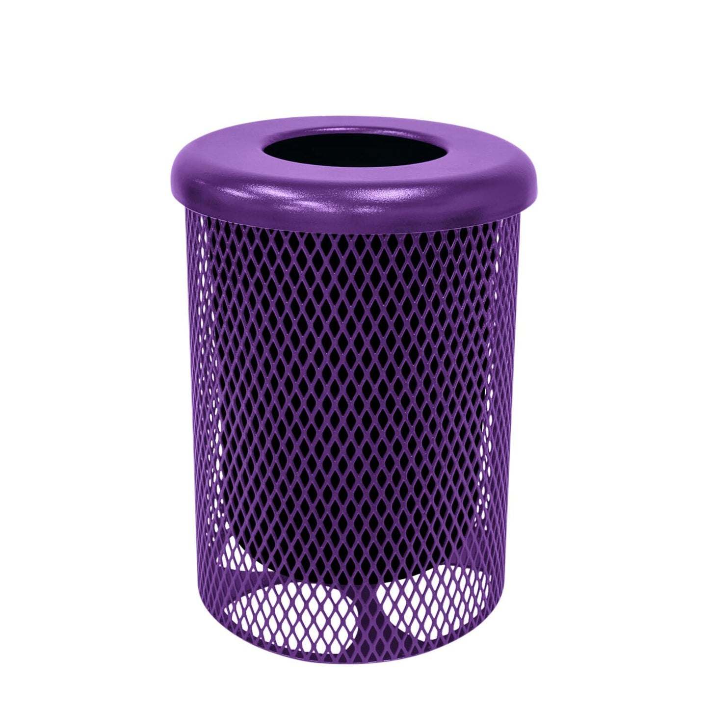 COATEDOUTDOORFURNITURE RFT-PUR Heavy Duty Round Trash Receptacle with Flat Top, Liner Included, 32 Gallon, Purple, Made in America