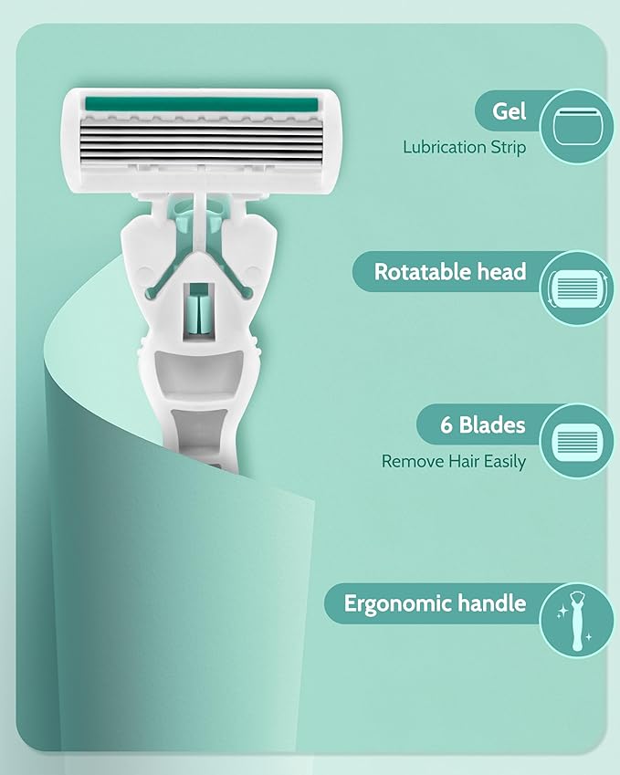 1 Travel Razors for Women with 12 Blade Refills, Green