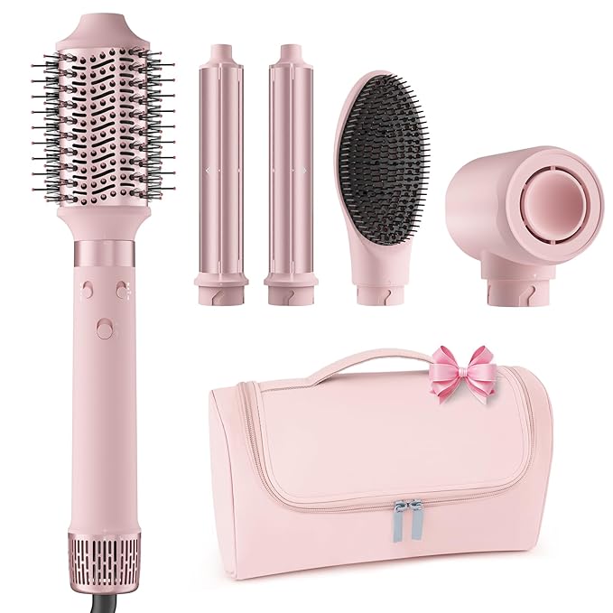 Dual Voltage Hot Air Styler Wrap - 5 in 1 Hair Dryer Brush with Fast Drying Blow Dryer, Styling, Straightening & Volumizing with Travel Bag (100V–240V)