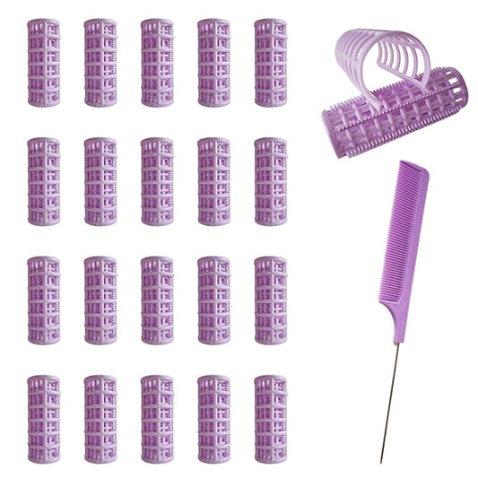 20 Pack Snap Hair Roller Plastic Hair Rollers Set, 0.98Inch/2.5cm Heatless Rollers, Snap on Rollers for Fine Thin hair, Self Grip Roller for DIY Hair Styling and Salon Use(SIZE L Purple)