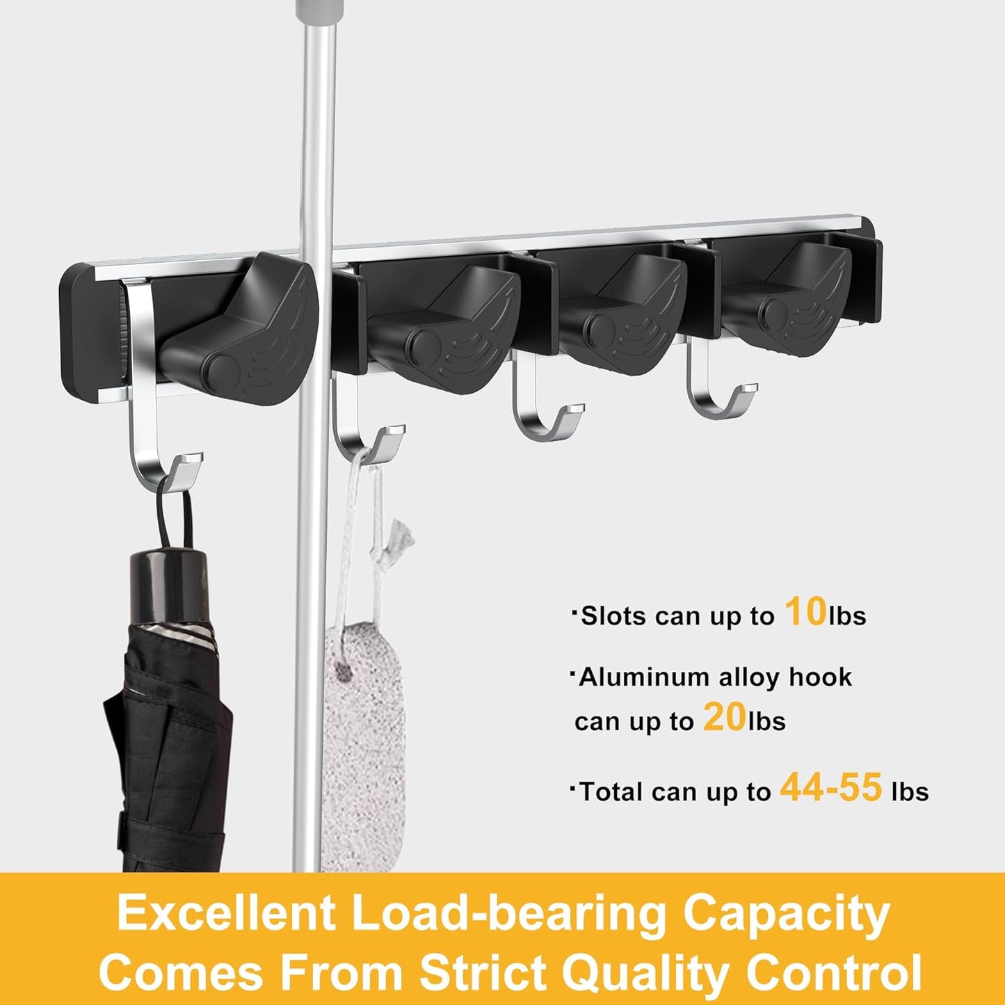 2-Pack Metal Mop Broom Holder Wall Mount - 4 Slot Tool Organizer with Rubber Grips for Kitchen, Garden, and Home Storage