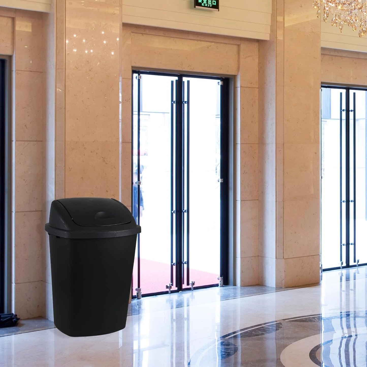 18 Gallon Plastic Garbage Bin with Swing Lid, Set of 4 Large Trash Can, Black