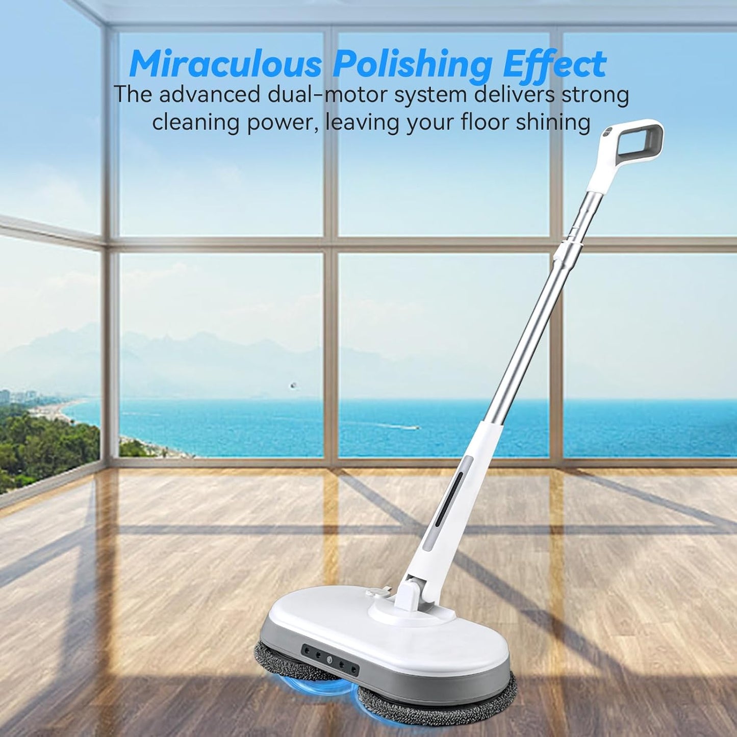 Cordless Electric Mop, Dual Motor Powerful Spin Mop 2600 mAh, Floor Polisher,1H Rechargeable Power Mops with LED Light/Water Sprayer, Electric Mops for Floor Cleaning for Hardwood, Tile, Rotate 180°