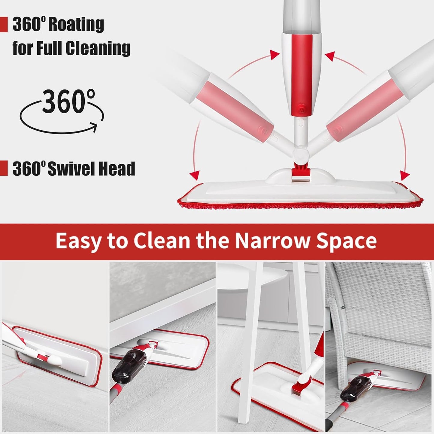 Spray Mops for Floor Cleaning Floor Mop with a Refillable Spray Bottle and 3 Washable Microfiber Pads Home or Commercial Use Dry Wet Flat Mop for Hardwood Laminate Wood (Purple)