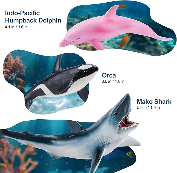 10PCS 5" Sea Animal Toys for Toddlers, Bath Ocean Animal Whale Shark Figurines Toys for Kids, Cake Toppers Birthday Party Favors & Gifts for Boys & Girls