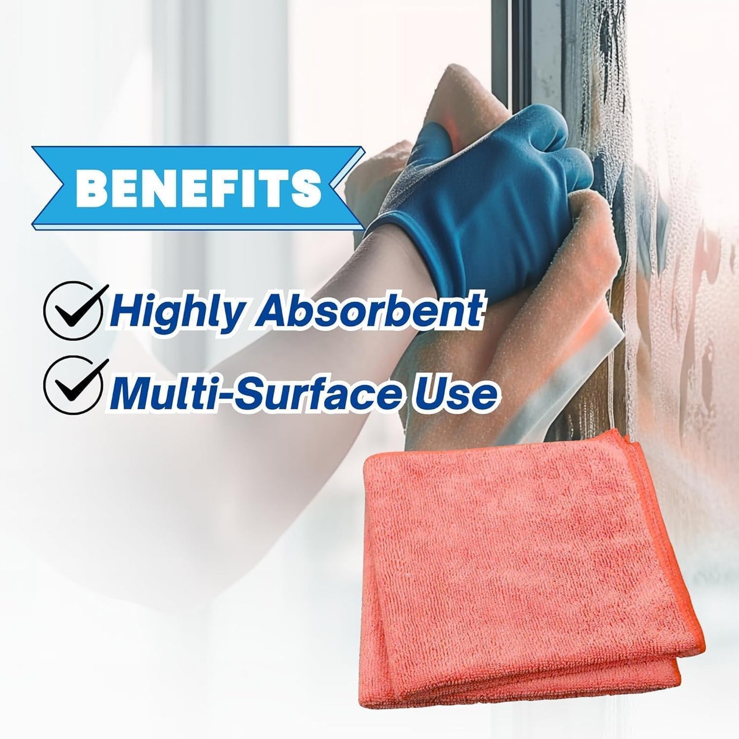 Single Microfiber Cleaning Cloth 40x40 cm - Ultra Absorbent Microfiber Cloth for Home, Kitchen Car Bathroom Rags Polish Cleaning 250 GSM (Red)