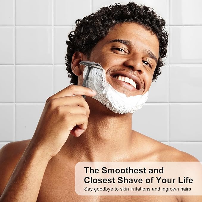 Gun Black Safety Razor, Single Blade Razors for Men, with 10 Platinum Coated Stainless Steel Double Edge Safety Razor Blades, Smooth & Close Shave, Plastic Free, Sustainable