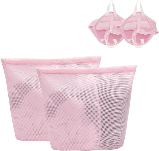 2 Pcs Special Zoning laundry bag for delicates with handles mesh laundry bags washing machine laundry totes travel storage and sorting bag (Pink2)