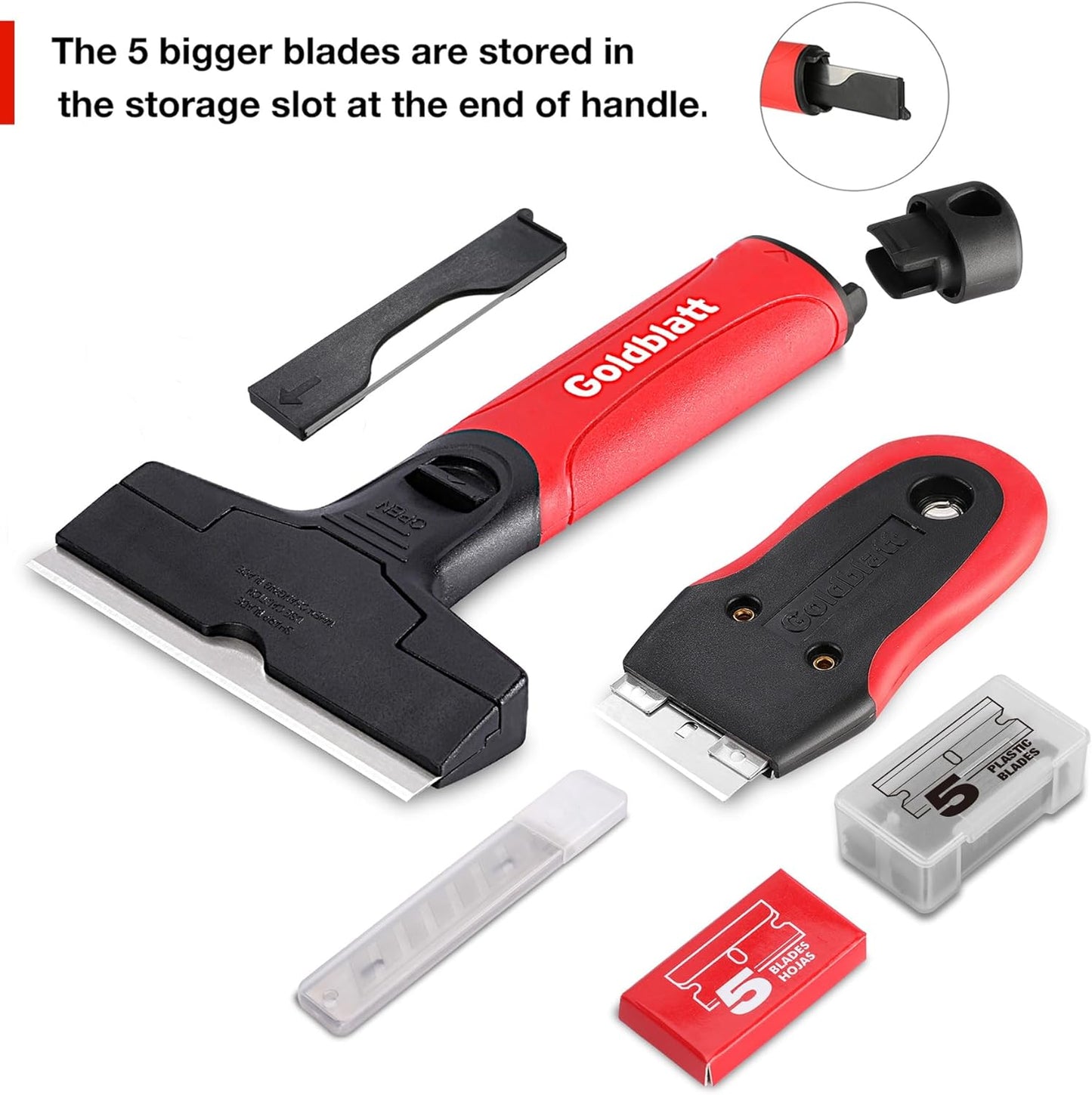 Goldblatt 2 Pieces Razor Blade Scraper with 20-piece Blades, Razor Scraper Tool, Razor Holder for Cleaning Glass Cooktop, Window, Decals, Stickers, Labels, Caulk, Adhesive, Paint Glue Removal