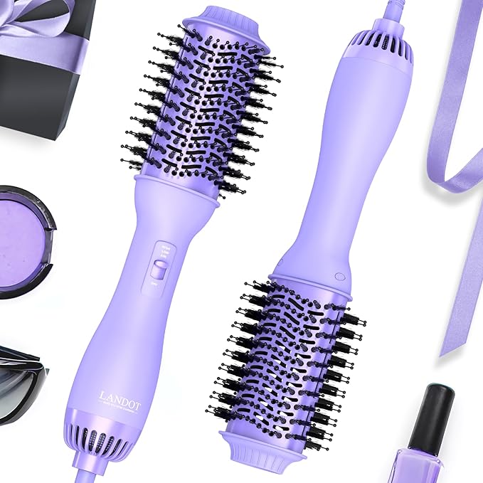 LANDOT Hot Hair Blow Dryer Brush: One-Step HairDryer Styler and Volumizer - Heated Air Brush Straightener with Negative Ion Ceramic Titanium Oval Barrel for Fast Styling & Smooth Frizz-Free Blowout