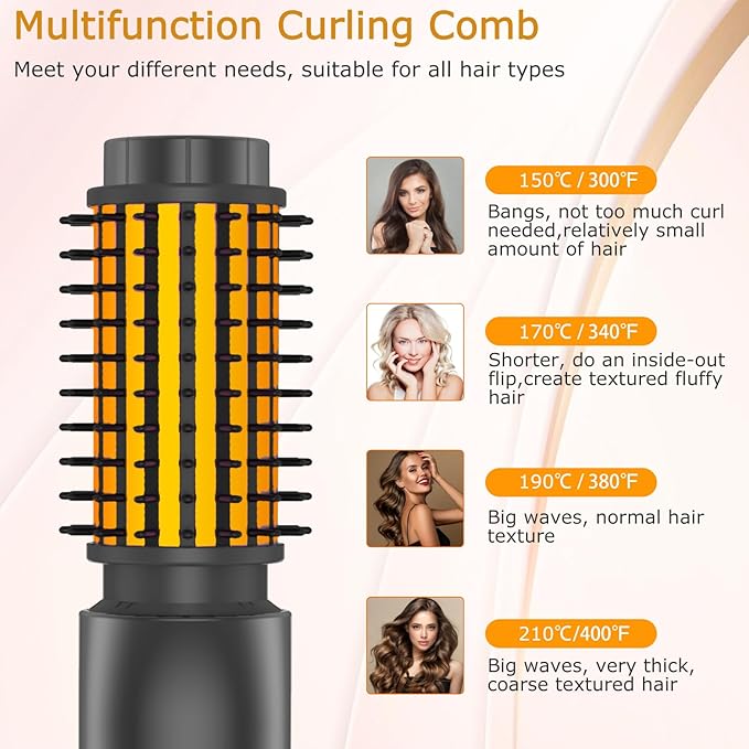 Cordless Hair Curling Iron Brush, Travel Hot Straightener Comb Curl Brush, 3-in-1 Portable Curling Iron Cordless Wand, USB Rechargeable Curling Wand-Blush(Gray)
