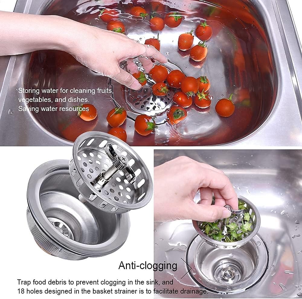 304 Stainless Steel Kitchen Sink Twist Lock Basket Drain Assembly W/Brass Nuts-VARNAHOME