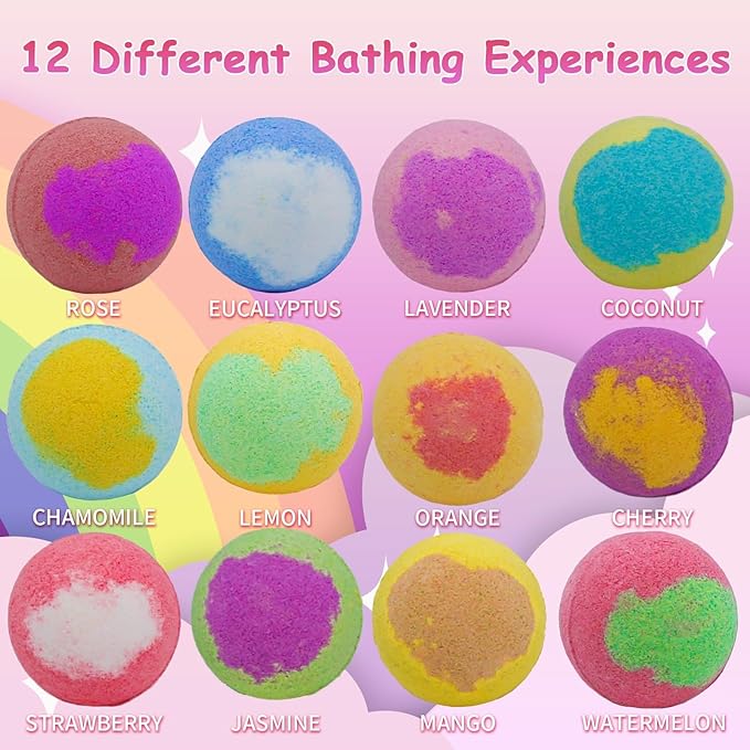Bath Bombs for Kids with Surprise Inside for Girls Boys, 12 Pack Kids Bath Bombs with 12 Unique Sea Animal Toys, Kid Safe Handmade Bubble Bath Fizzies Bomb for Easter Eggs Birthday Christmas
