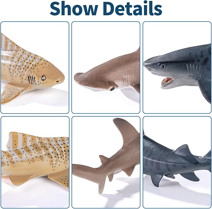 10PCS 5-8" Shark Toys for Toddlers, Sea Ocean Animals Bath Toys for Kids, Shark Figurines Cake Toppers Birthday Party Favors & Gifts for Kids