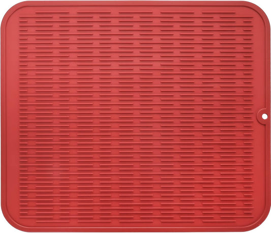 Silicone Dish Drying Mat for Multiple Usage,Easy clean,Eco-friendly,Heat-resistant Silicone Mat for Kitchen Counter or Sink,Refrigerator or Drawer Liner Red XL 18 inches x 16 inches