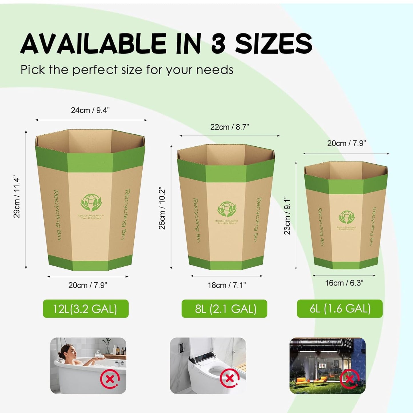 6-Pack Cardboard Trash Can – Foldable, Recyclable, Plastic-Free & Reusable Small Waste Paper Basket - Garbage Bin Perfect for Office, Bedrooms, Home, Events & Outdoor Activities (2.1 Gallon)