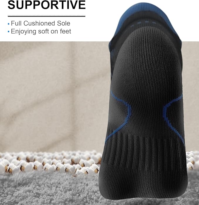 BULLIANT Men Running Socks 6Pairs-Ankle Athletic Socks Wicking Cushioned for Men Walking-Arch Compression Support