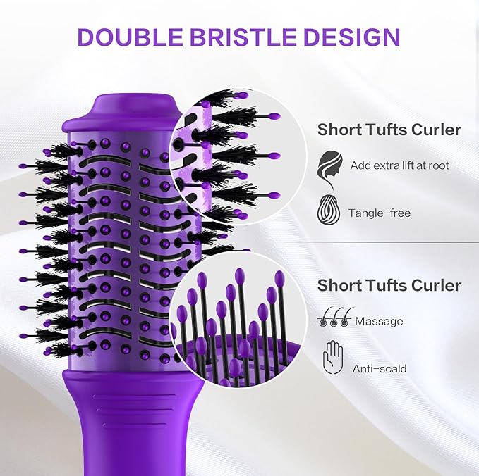 Dan Technology Blow Dryer Brush Hair Dryer Brush Hot Air Blowout Brush 120V 3 Speeds Oval Shape Volumizer Straightener Brush Faster Drying Mini Size Lightweight (Purple)
