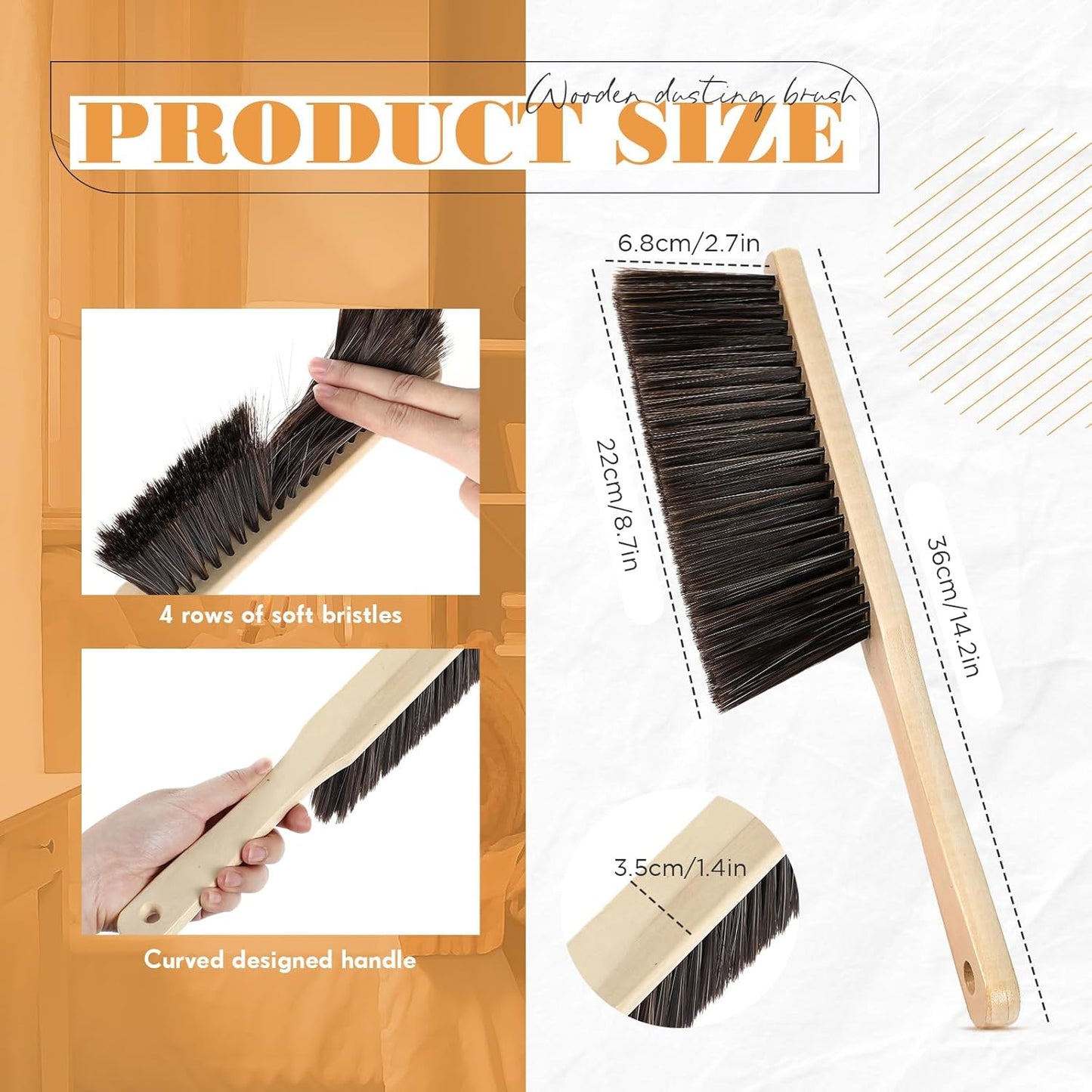 Tioncy 16 Pieces Wooden Dust Brush Bulk Hand Broom Bench Soft Bristle Cleaning Outdoor Furniture Brushes with Long Wood Handle for Cleaning Car Bed Sofa Fireplace Couch Clothes