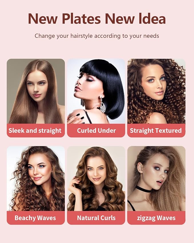 Hair Crimper Waver, Professional Hair Straightener Beach Waves Curling 4 Interchangeable Ceramic Plates, Hair Crimper Auto Temp Control Wide Plate Hairs Straightener & Styling Tool for All HairsTypes