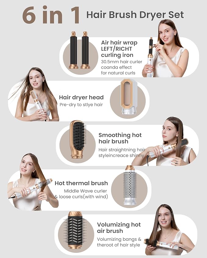 Ukliss 6 in 1 Hair Dryer Brush & Air Styler – Ionic Blow Dryer with AutoWrap Straightener & Volumizing Brush for Fine/Thick Hair Fast Drying Frizz-Free Salon & Travel Use (ALCI Plug)