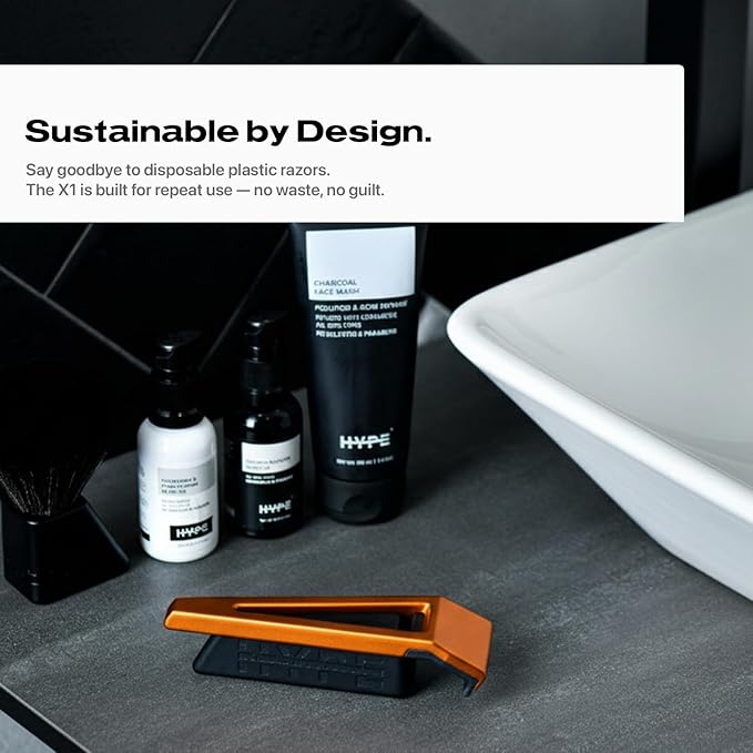 HYPE X1 Safety Razor Custom Pro Set - Magnetic Comfort (C), Sensitive (S) & Ultra-Close (UC) Shave Settings, 20 Non-Proprietary Blades - Single Blade Gentle Shaving Razors For Men and Women - Orange