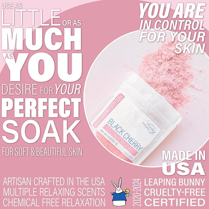 Luxiny Vegan Milk Bath Soak Made with Moisturizing Coconut Milk Powder & Sweet Almond Oil for a Bath Bomb Dust Soothing Fizz & Relaxing Soak, 8 oz. (Black Cherry)