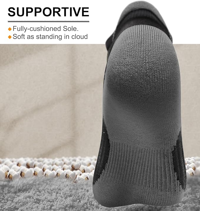 BULLIANT Men Running Socks 6Pairs-Ankle Athletic Socks Wicking Cushioned for Men Walking-Arch Compression Support