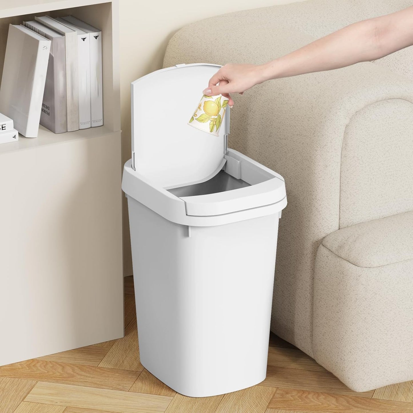 3 Pack Bathroom Small Trash Can with Lid, 2.6 Gallon Slim Garbage Bin with Pop-Up Lid, 10L Plastic Wastebasket for Bedroom, Office, Kitchen, Toilet (Three Colors)