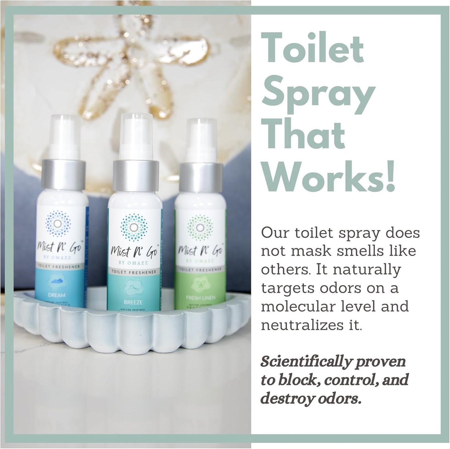 Mist N' Go by Omaze Travel Toilet Odor Eliminator - Toilet Spray for Bathroom Air Freshener - Clean Mix, Regular Size (2oz x3)