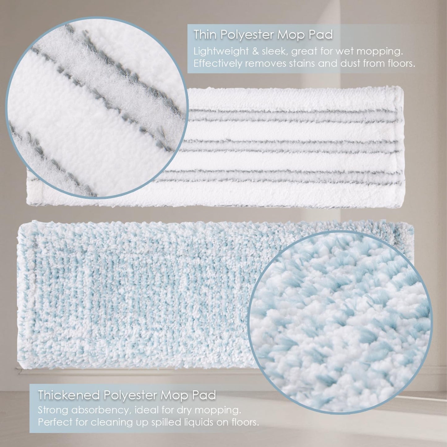 Dust Mop for Floor Cleaning,Magnetic Floor Flat Mop with 2 Washable Pads -Extendable 64‘’ Iron Handle for Hardwood Tile Marble Laminate Floors,Blue&Gray