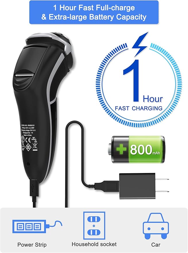 Men's Electric Shaver - MAX-T Corded and Cordless Rechargeable 3D Rotary Shaver Razor for Men with Pop-up Sideburn Trimmer Wet and Dry, IPX7 Waterproof, Plug & Play