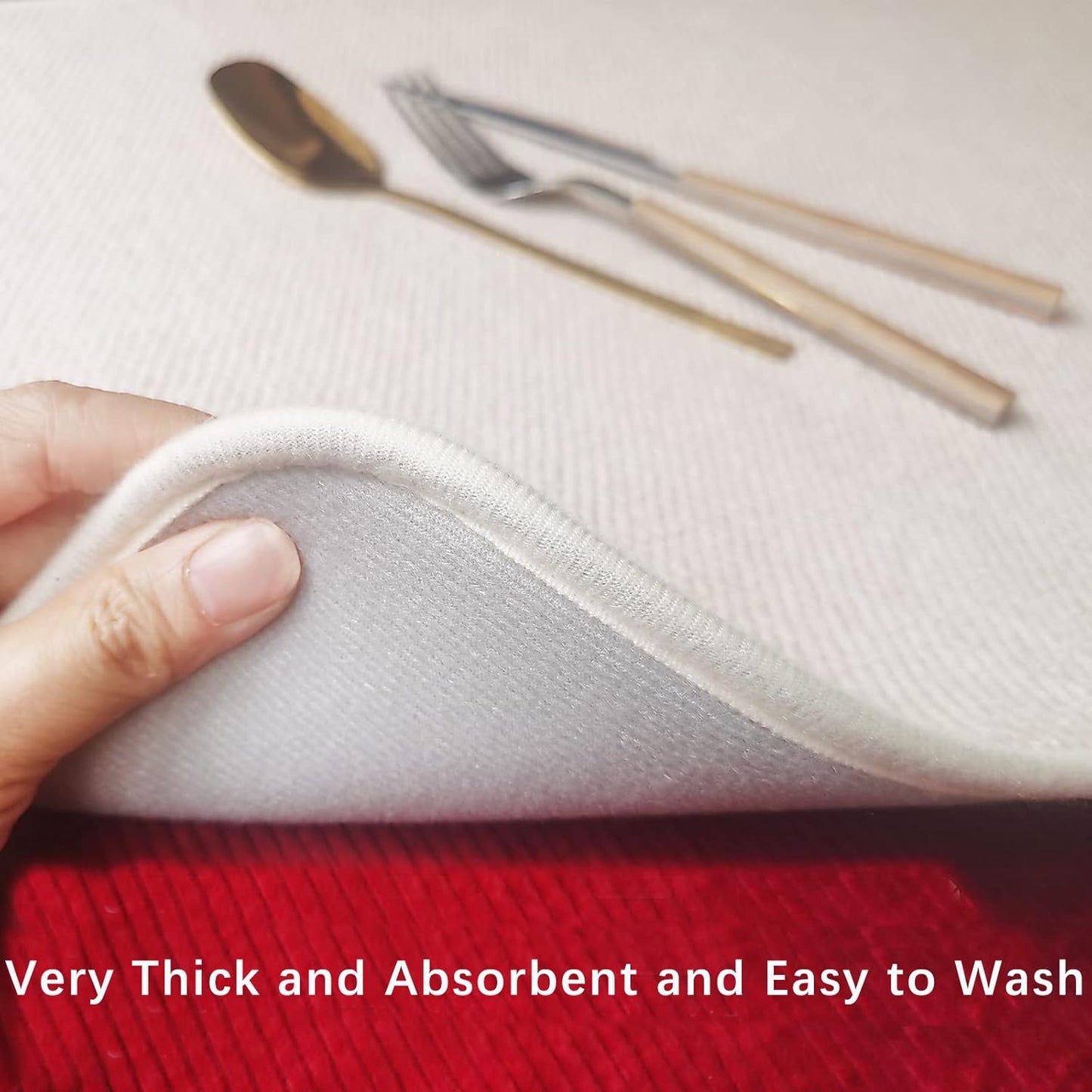 Dish Drying Mats for Kitchen Counter, 2 Pack Dish Drying Pads Dish Rack Mat Drying Pink Kitchen Mat (Beige-2)