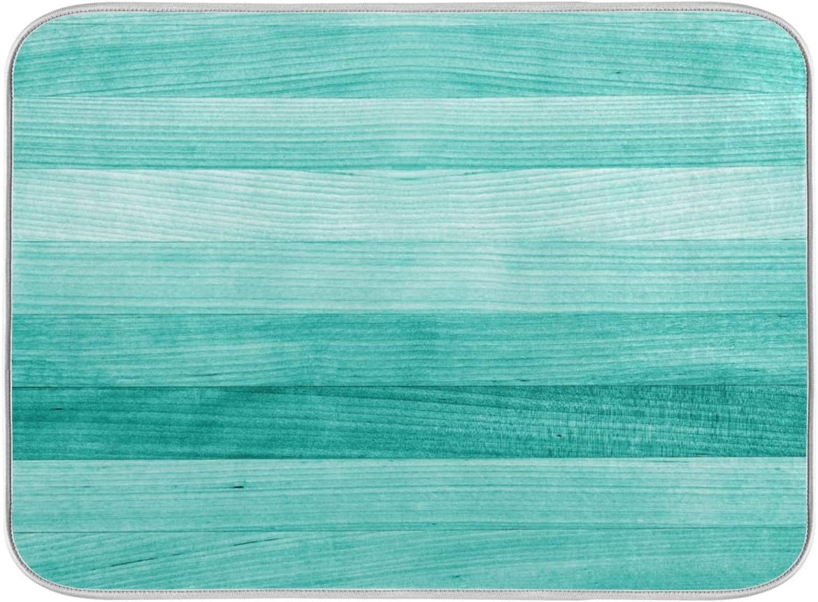 Teal Turquoise Green Wood Texture Dish Drying Mat 18x24 for Kitchen Green Blue Wooden Printing Dishes Pad Dish Drainer Rack Mats Absorbent Fast Dry Kitchen Accessories