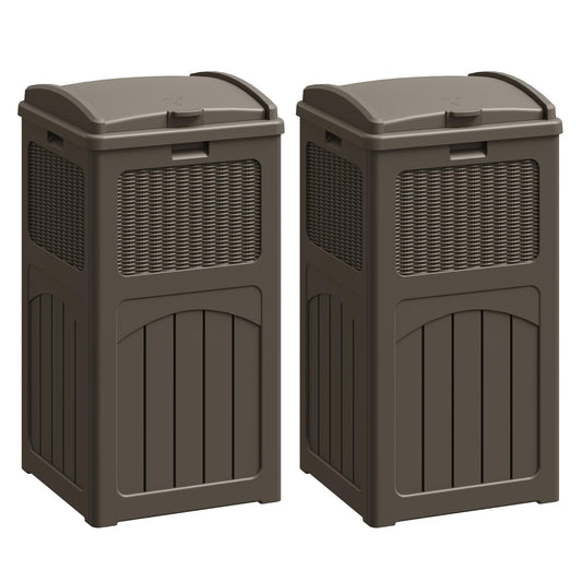 Flamaker 30 Gallon Trash Can, Resin Outdoor Garbage Can with Lid, Waterproof Hideaway Patio Waste Bins for Outside Use (2 Pack, Deep Brown)