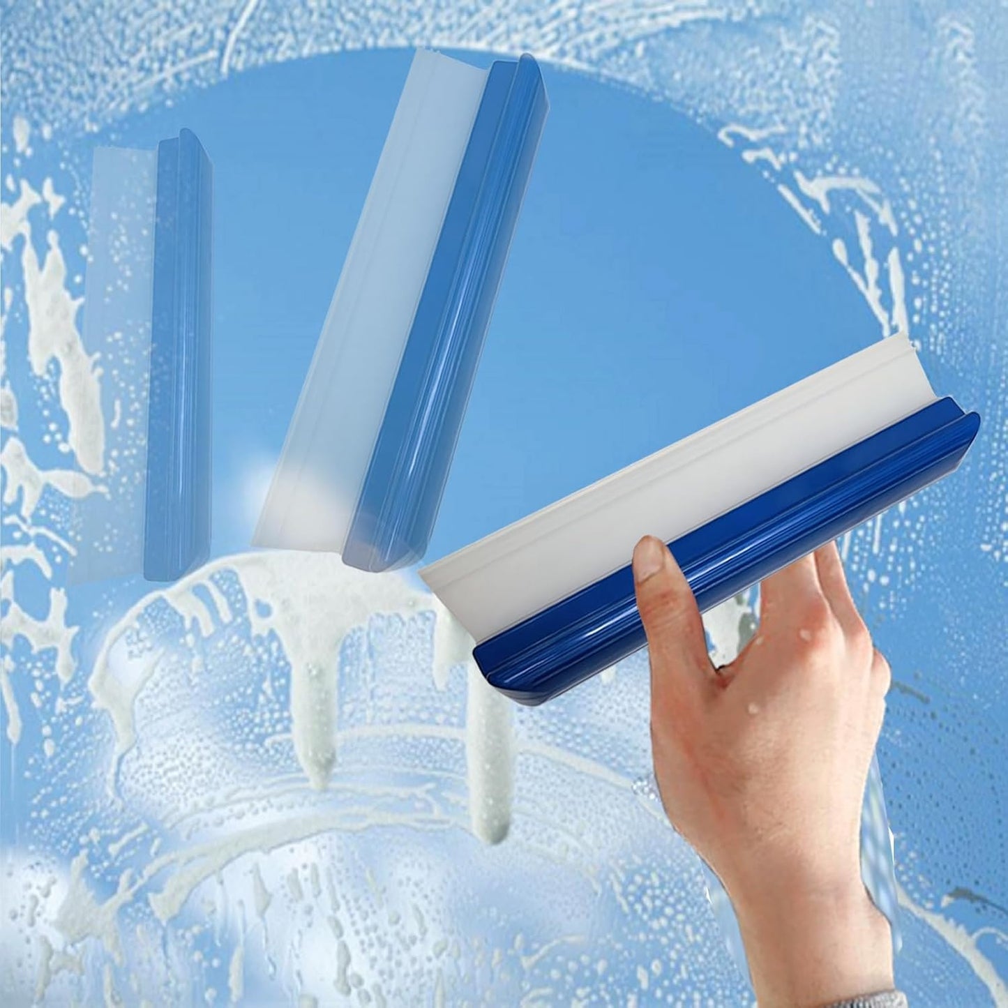 2pack 12inch Car Drying Squeegee Water Blade Universal Quick Drying Squeegee Wiper Flexible T-Bar Water Blade Silicone Squeegee for Car,Glass,Windshield,Bathroom Blue Handle