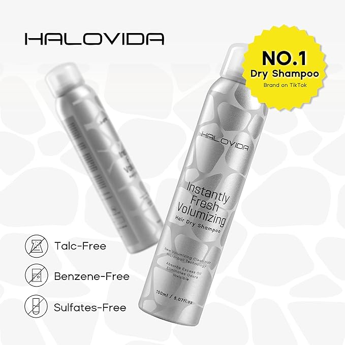 HALOVIDA Dry Shampoo for Women, Dry Scalp Shampoo Spray for Dark Hair Leaves No White Residue, Absorb Oils, Volumizing & Refresh Hair for 72 Hours, 5.07 Fl Oz (Pack of 2)