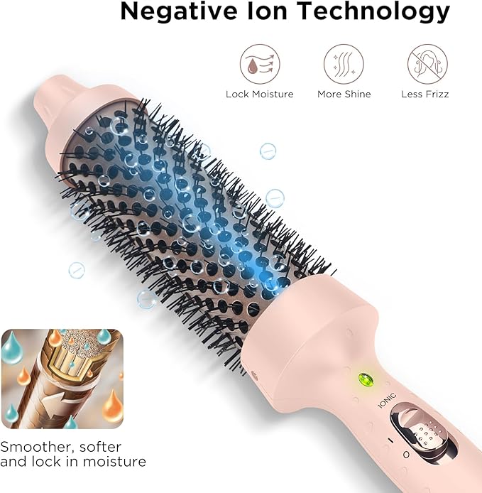 Aima Beauty Thermal Brush, 1.3"/35mm Volumizing Brush Makes Hair Silky Smooth, Ionic Hot Brush Create Smooth & Shiny Loose Curls, Fast Heating, Dual Voltage, 60Mins Auto Shut down, Pink
