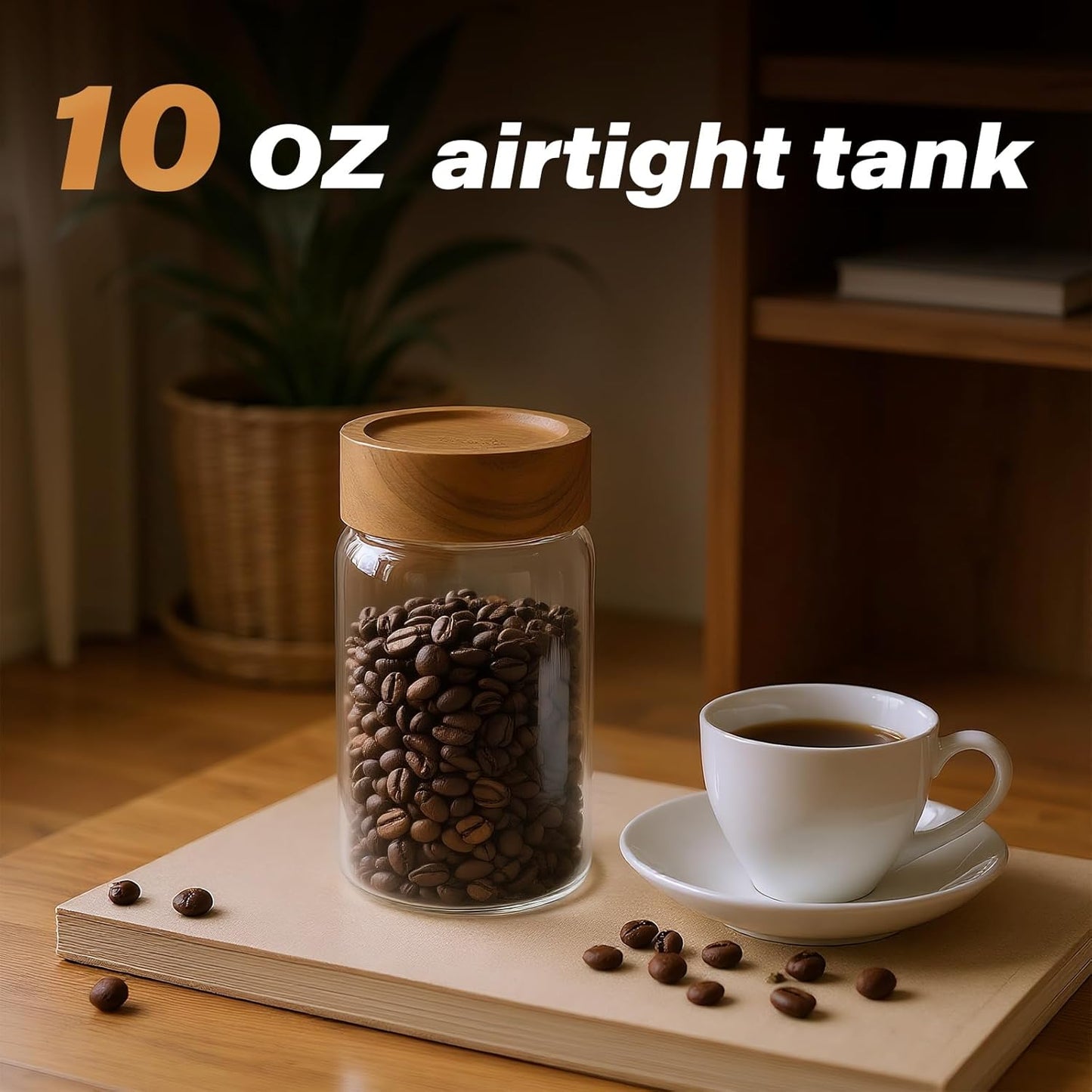 2-Piece 10 oz Food-Grade Glass Mason Jars with Sturdy Acacia Wood Lids, Sealable Waterproof, Transparent Easily Stackable for Overnight Oats, Spice Storage & Snack Organizing