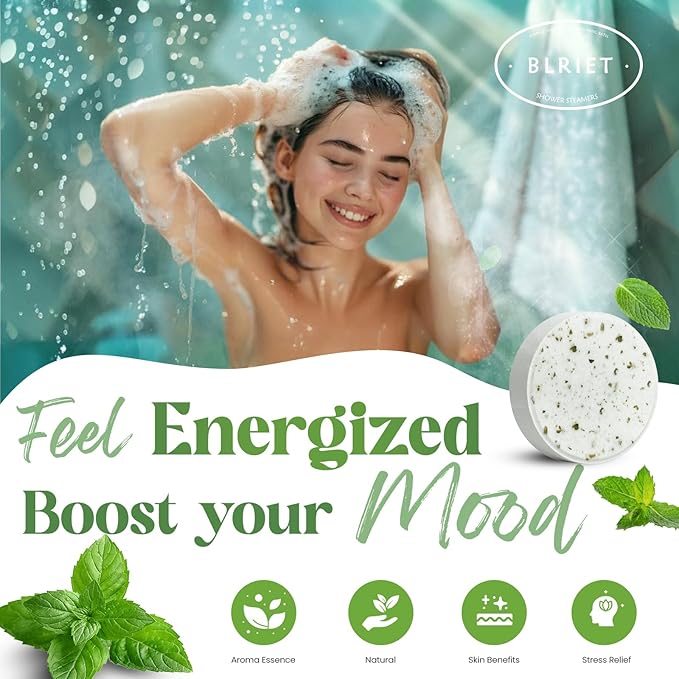 Shower Steamers Aromatherapy BLRIET 8 Pack Birthday Gifts for Women, Men, Teens, Mint Shower Bombs with Natural Essential Oil, Stress Relief and Relaxation, Gifts for Him Her, Spa Gifts