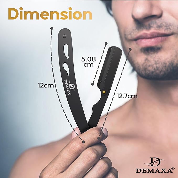 100 Straight Razor Blades with DEMAXA Shavette Straight Razors for Men - Navajas Para Barbero Professional Barber Razor Blade for Close Shaving with soft Pouch - Straight Edge Razors for men