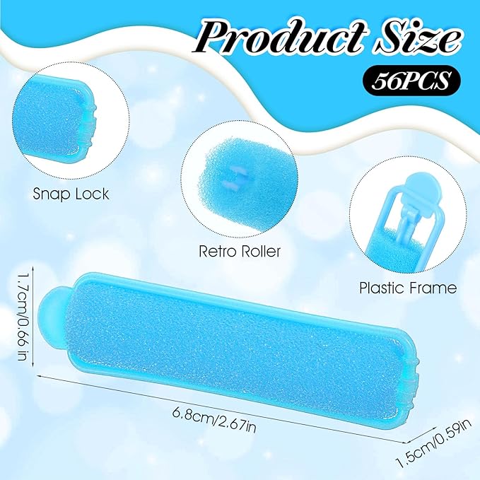56pcs Sponge Rollers for Hair, 2.67 In Sponge Curlers, Soft Rollers, Heatless Foam Curlers for Styling Long Short Hair Ladies Children (Blue)