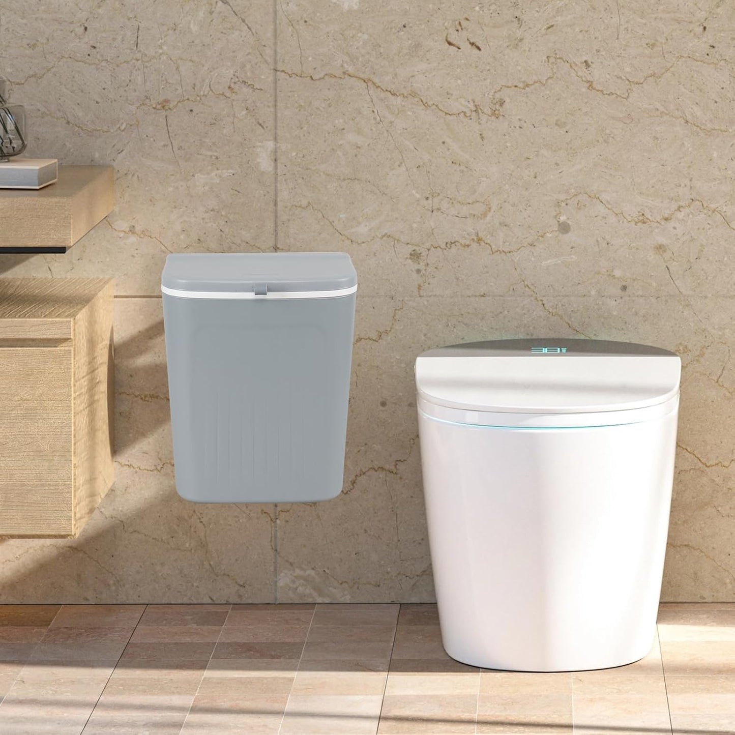 3.2 Gallon/12 L Wall Mounted Garbage Can, Hanging Cabinet Trash Can with Lid, Grey