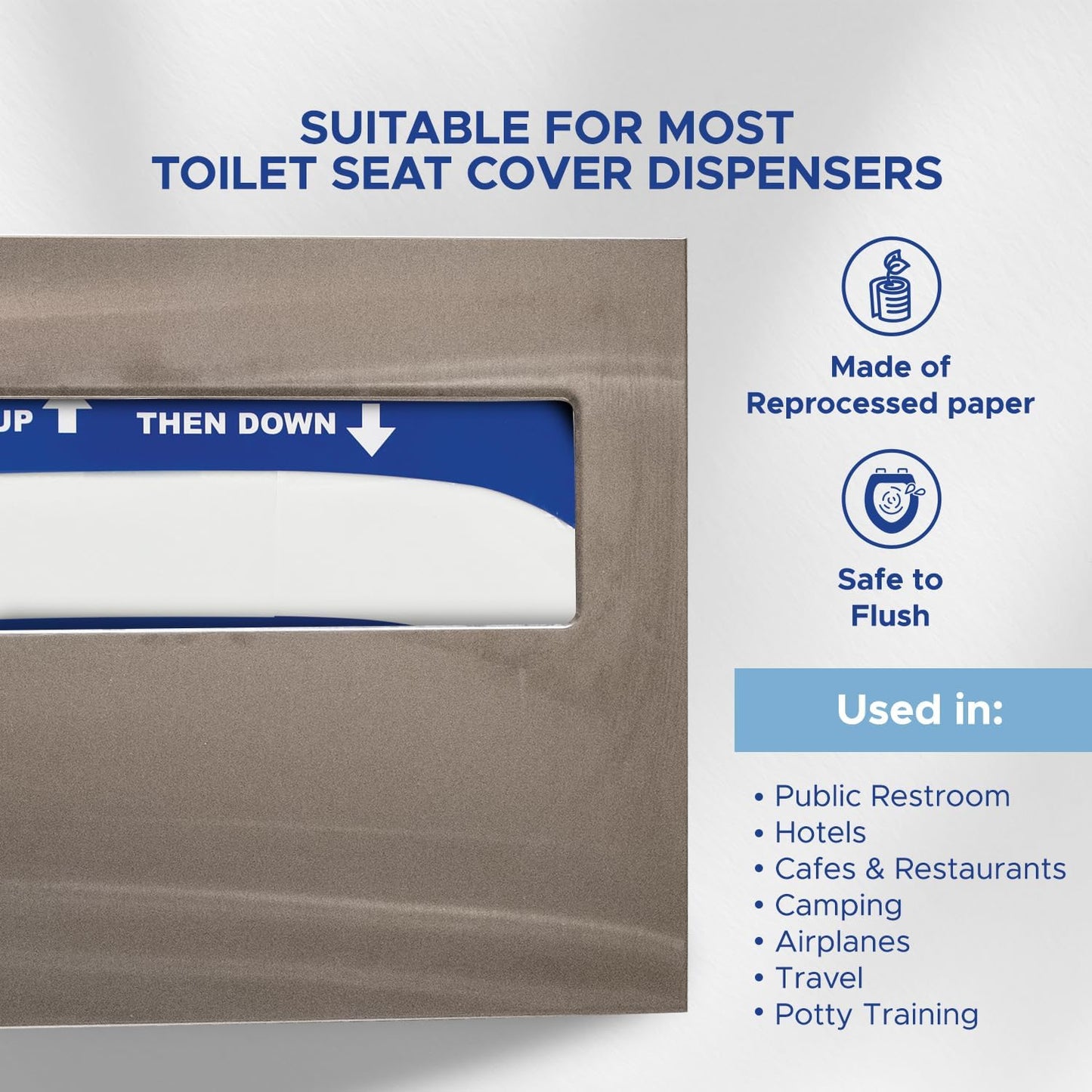 MED PRIDE Eco-Friendly Bathroom Protector Sheets - Septic Safe-Disposable Toilet Seat Covers [Pack of 250] - Flushable Toilet Seat Covers For Travel & Public Restrooms- White half-fold liners