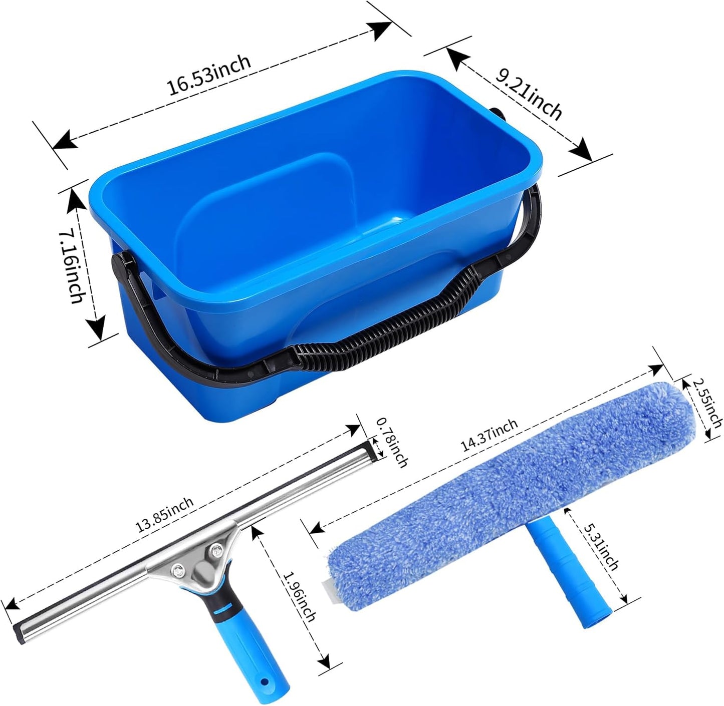 Squeegee for Window Cleaning,Window Cleaning Squeegee kit with Bucket&Microfiber Scrubber,Bathroom,Shower Doors,Mirrors,Tiles,and Car Windows Blue