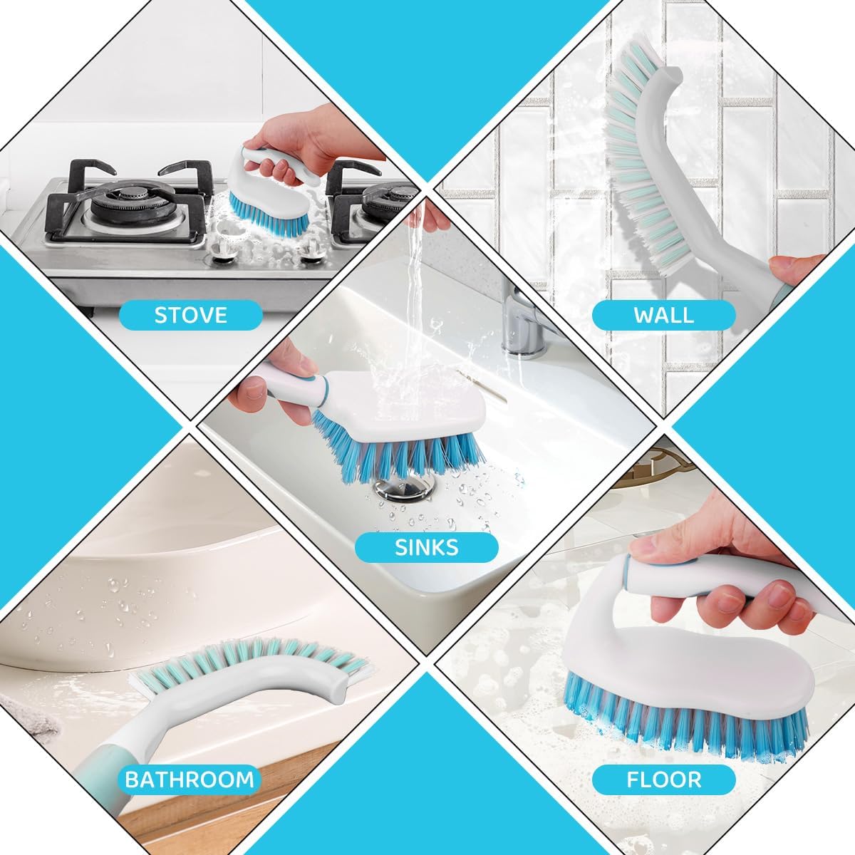 3 Pack Scrub Brush Set, Heavy-Duty Scrub Scrubbing Brushes for Cleaning, Grout Brush with Stiff Bristles Cleaning Brush for Bathroom, Bathtub, Kitchen, Floor, Tub, Tile, Sink