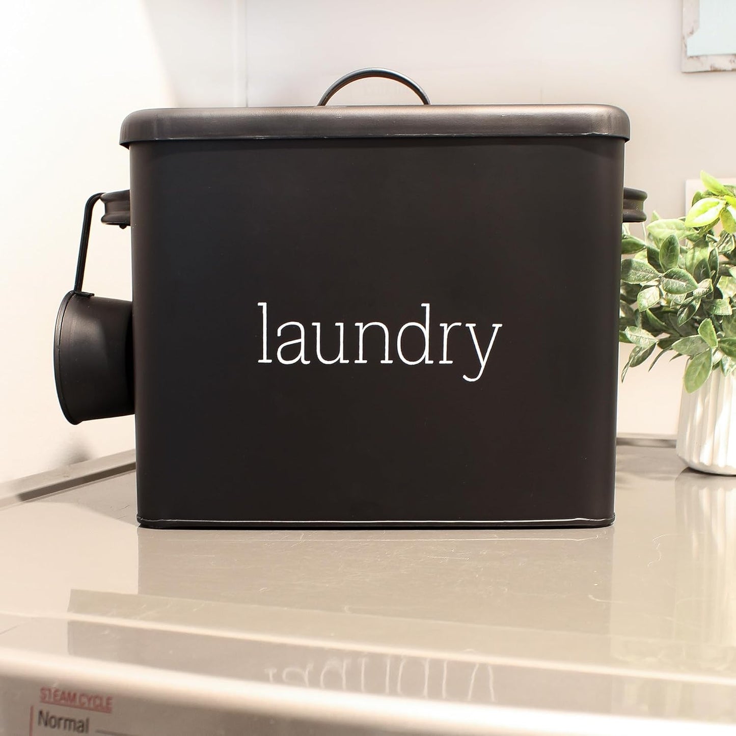 AuldHome Design Enamelware Laundry Powder Container (Black), Enamelware Detergent Bin w/ Scoop