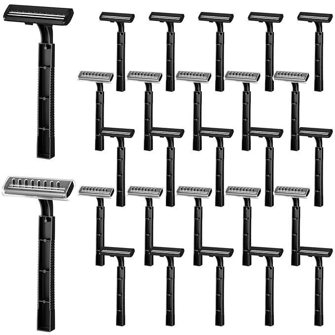 Jutom 25 Pcs Twin Blade Disposable Razors Bulk for Men Women Homeless Stainless Steel Shaving Razor with Clear Safety Cap for Hotel Travel Camping Charity Apartment